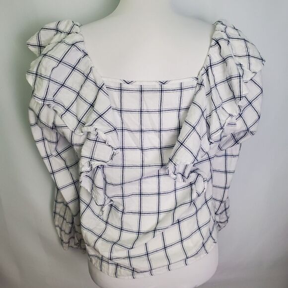 J. Crew Plaid Ruffle Off-Shoulder Blouse - Medium - Picture 6 of 8